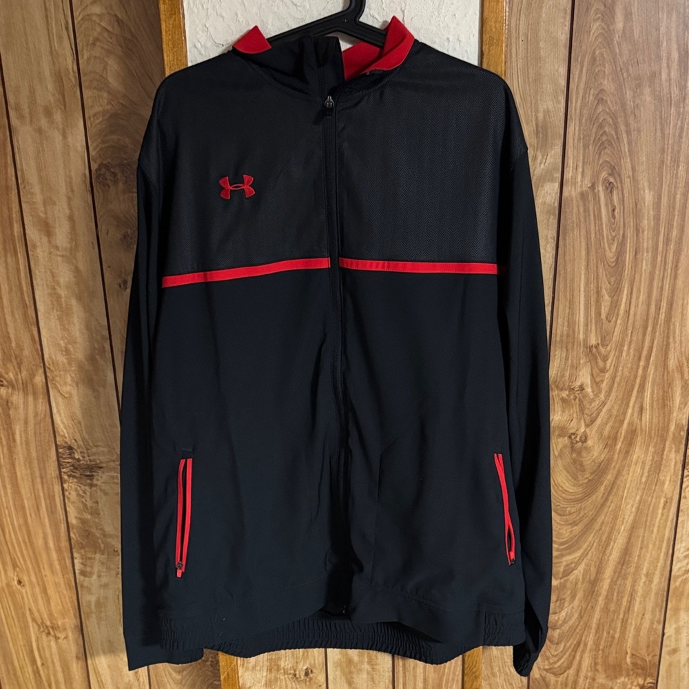 Under Armour Men's Black Windbreaker with Red Accents